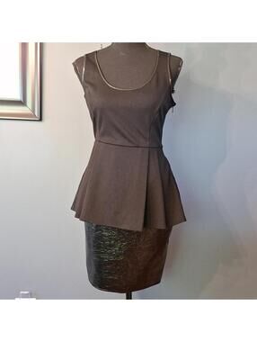 Nwt Catherine Malandrino Black Pleather Bottom Ruffle Waist Detail Dress Size 2